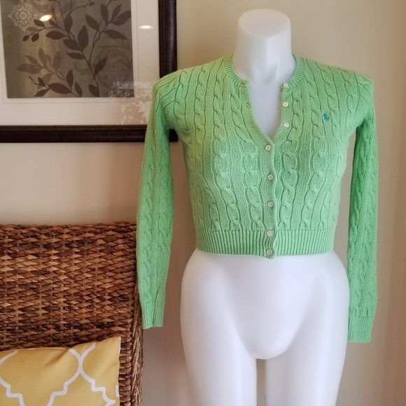 Ralph Lauren Sweaters - Ralph Lauren Sport Lime Green Cable Knit Cardigan